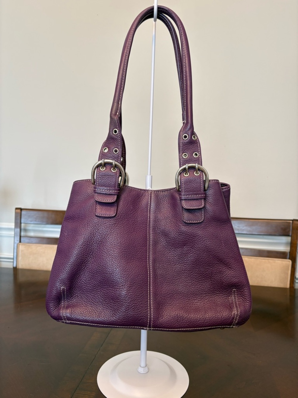 Tignanello Purple Leather Shoulder Bag